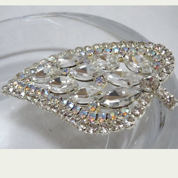 Oversized Vtg Aurora Borealis Crystal Brooch Pin - Picture 3 of 6